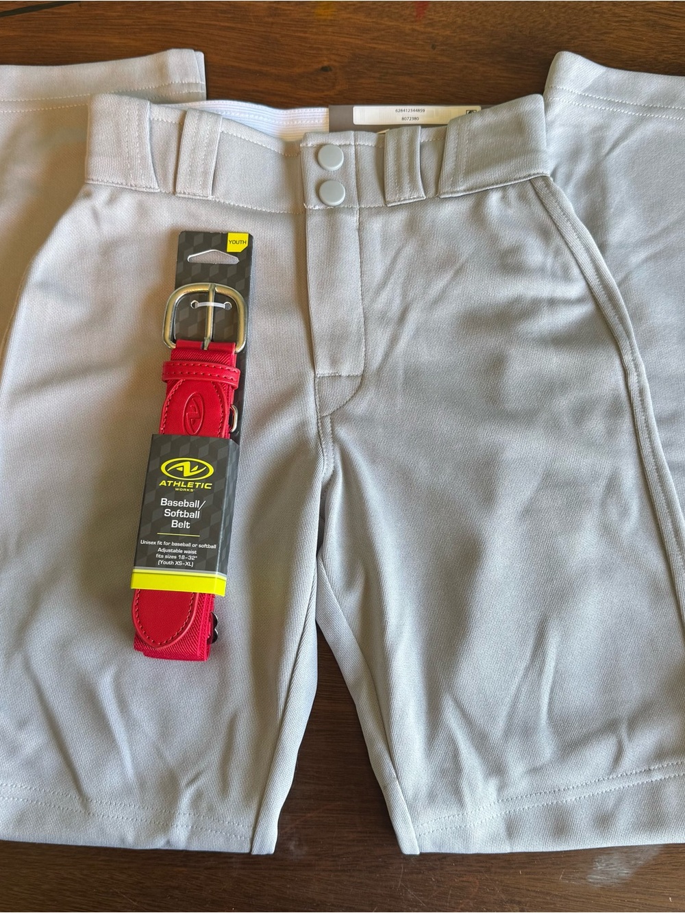 Easton Youth XS Gray Athletic Baseball Pants with Red Belt